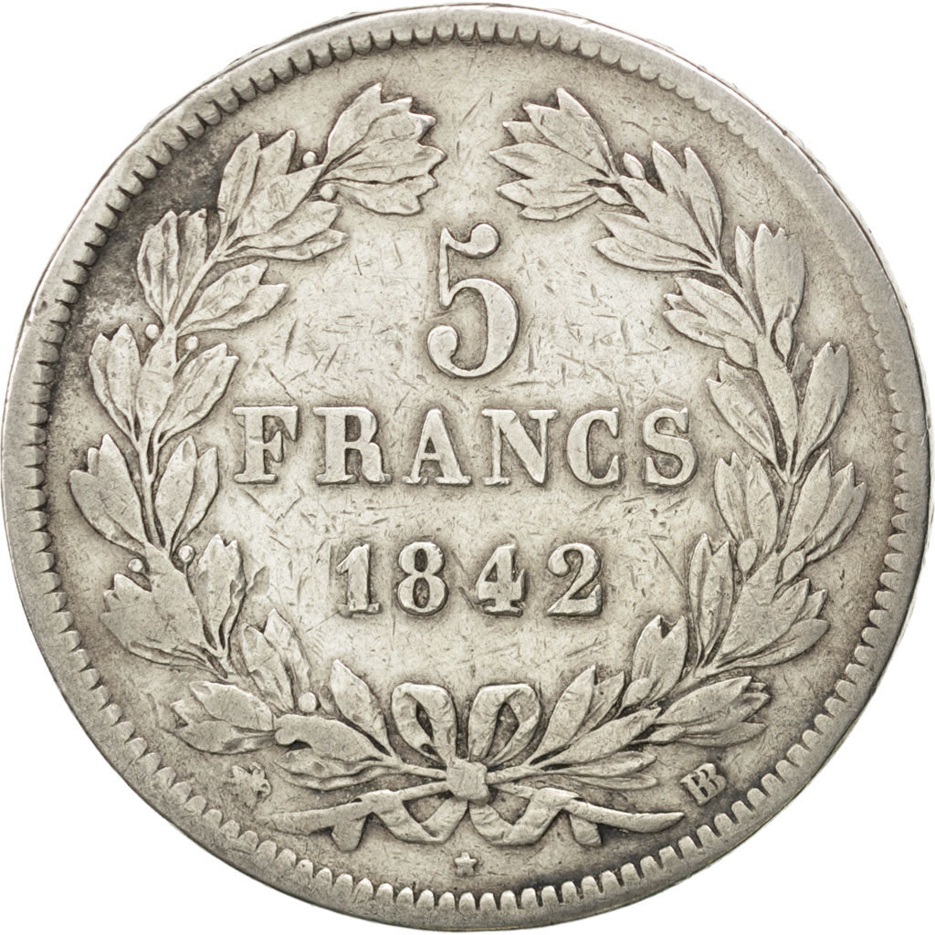 Coin, France, Louis-Philippe, 5 Francs, 1842, Strasbourg, VF(30-35), Silver