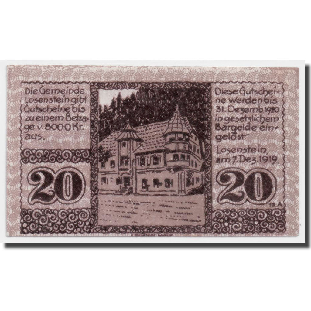 Geldschein, Österreich, Losenstein, 20 Heller, paysage, 1919, 1919-12-07, UNZ-