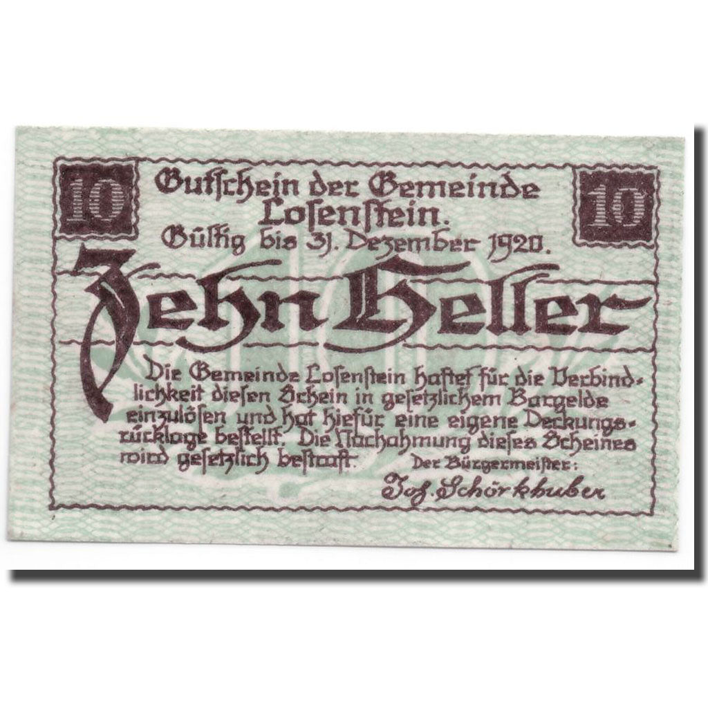 Geldschein, Österreich, Losenstein, 10 Heller, paysage, 1919, 1919-12-07, UNZ-