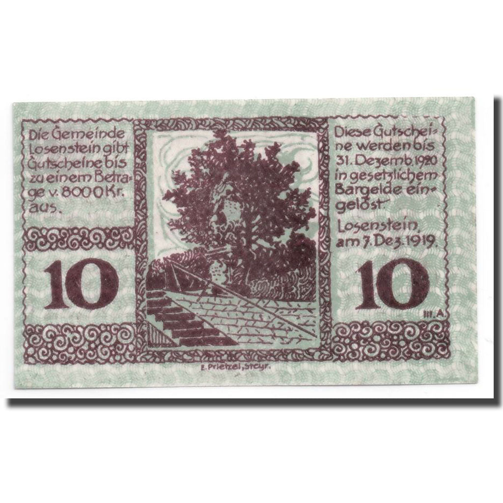 Geldschein, Österreich, Losenstein, 10 Heller, paysage, 1919, 1919-12-07, UNZ-