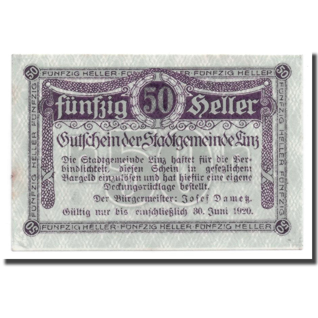 Geldschein, Österreich, Linz, 50 Heller, graphique, 1920, 1920-01-16, UNZ-