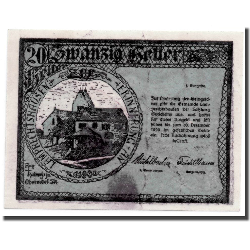 Geldschein, Österreich, Lamprechtshausen, 20 Heller, paysage, UNZ-, Mehl:498.1