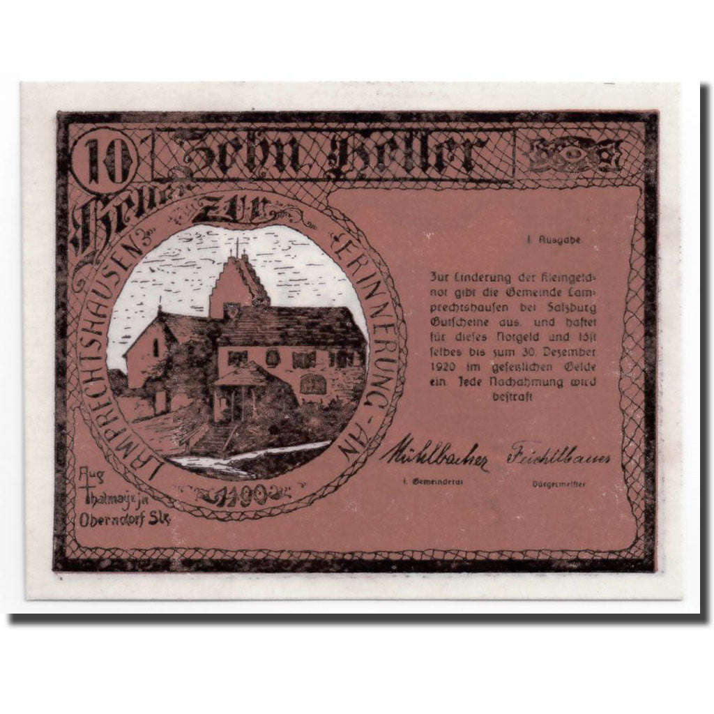 Geldschein, Österreich, Lamprechtshausen, 10 Heller, paysage, UNZ-, Mehl:498.1