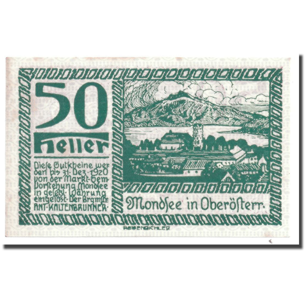 Geldschein, Österreich, Mondsee in Oberösterr., 50 Heller, paysage, UNZ-