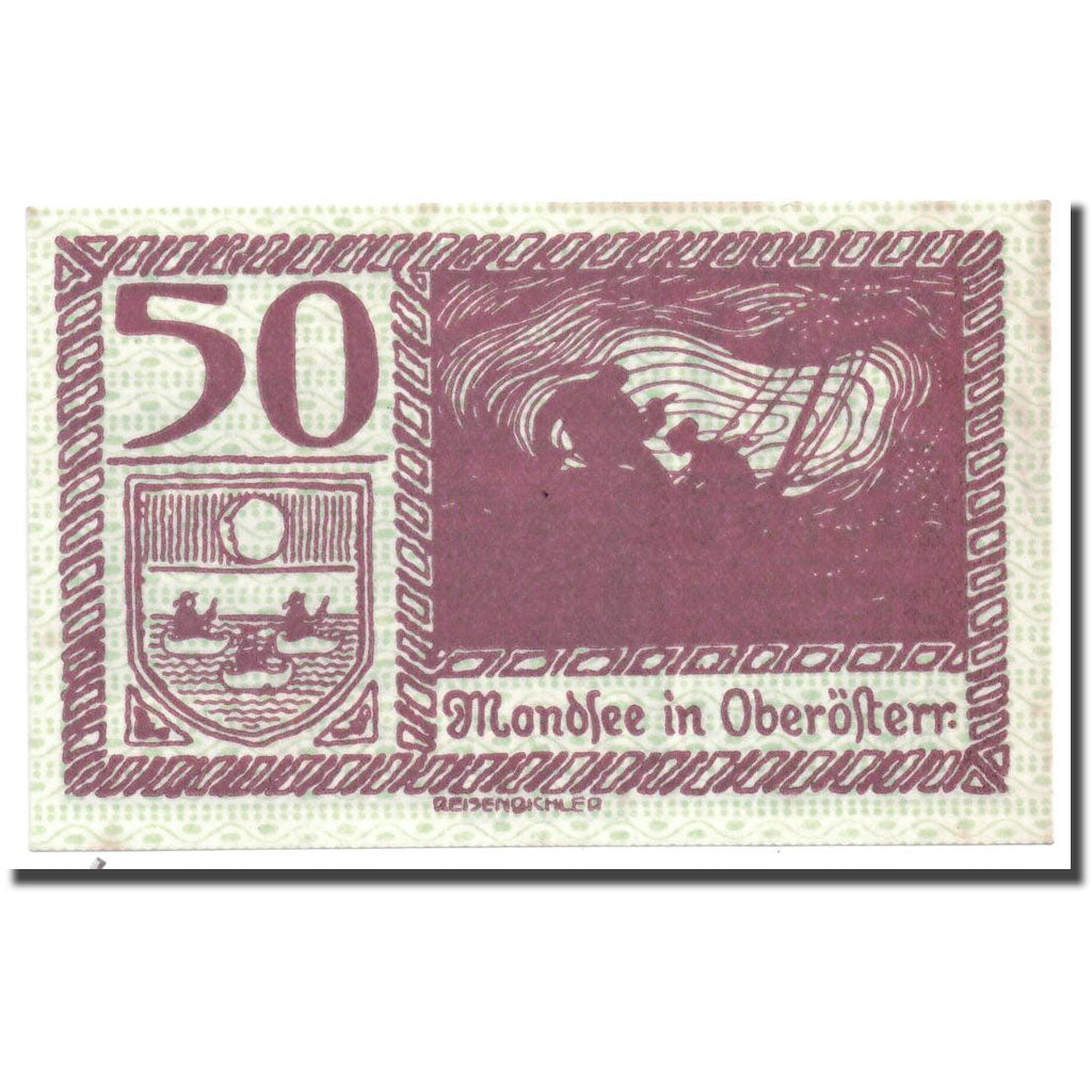 Geldschein, Österreich, Mondsee in Oberösterr., 50 Heller, paysage, UNZ-