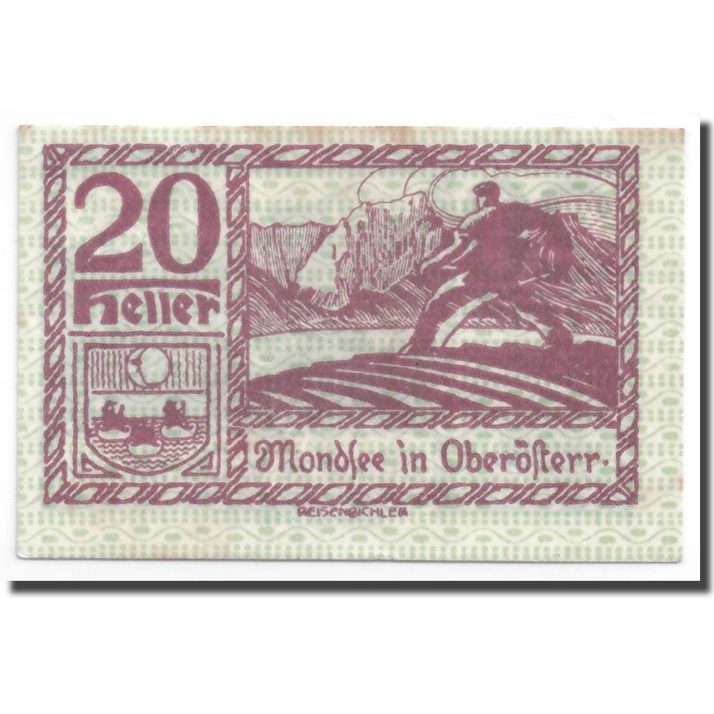 Geldschein, Österreich, Mondsee in Oberösterr., 20 Heller, paysage, UNZ-