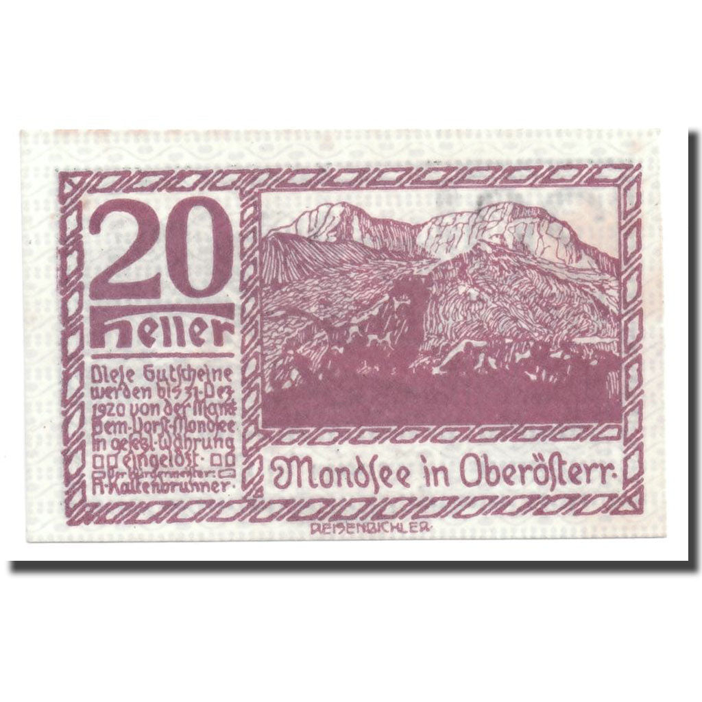 Geldschein, Österreich, Mondsee in Oberösterr., 20 Heller, paysage 1, UNZ-