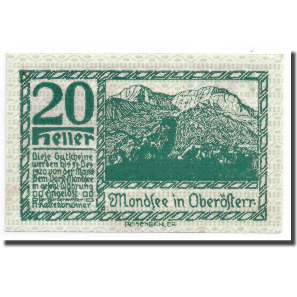 Geldschein, Österreich, Mondsee in Oberösterr., 20 Heller, paysage 2, UNZ-