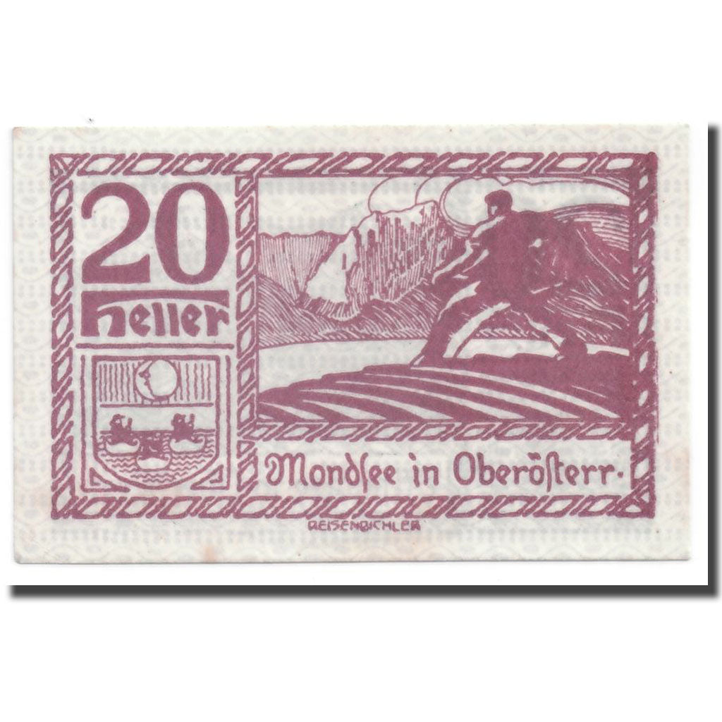 Geldschein, Österreich, Mondsee in Oberösterr., 20 Heller, paysage 2, UNZ-
