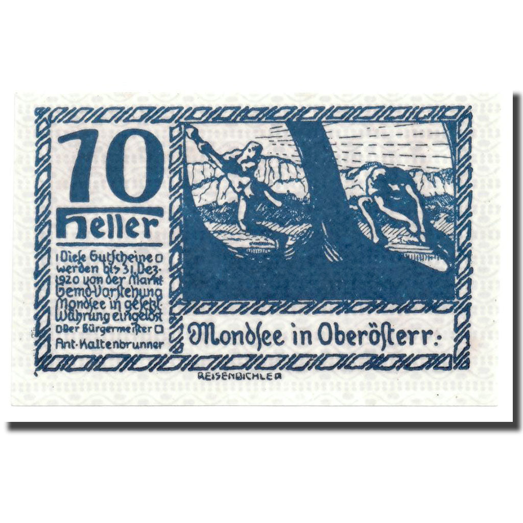 Geldschein, Österreich, Mondsee in Oberösterr., 10 Heller, personnage, UNZ-