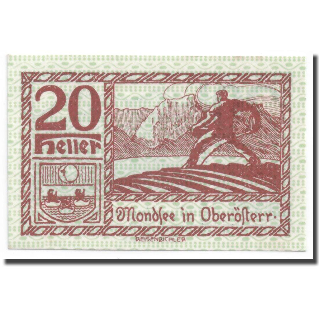 Geldschein, Österreich, Mondsee in Oberösterr., 20 Heller, paysage, UNZ-