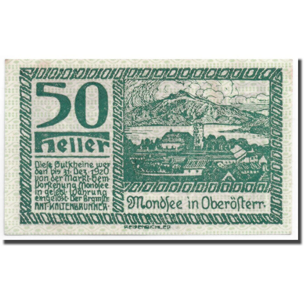 Geldschein, Österreich, Mondsee in Oberösterr., 50 Heller, paysage, UNZ-