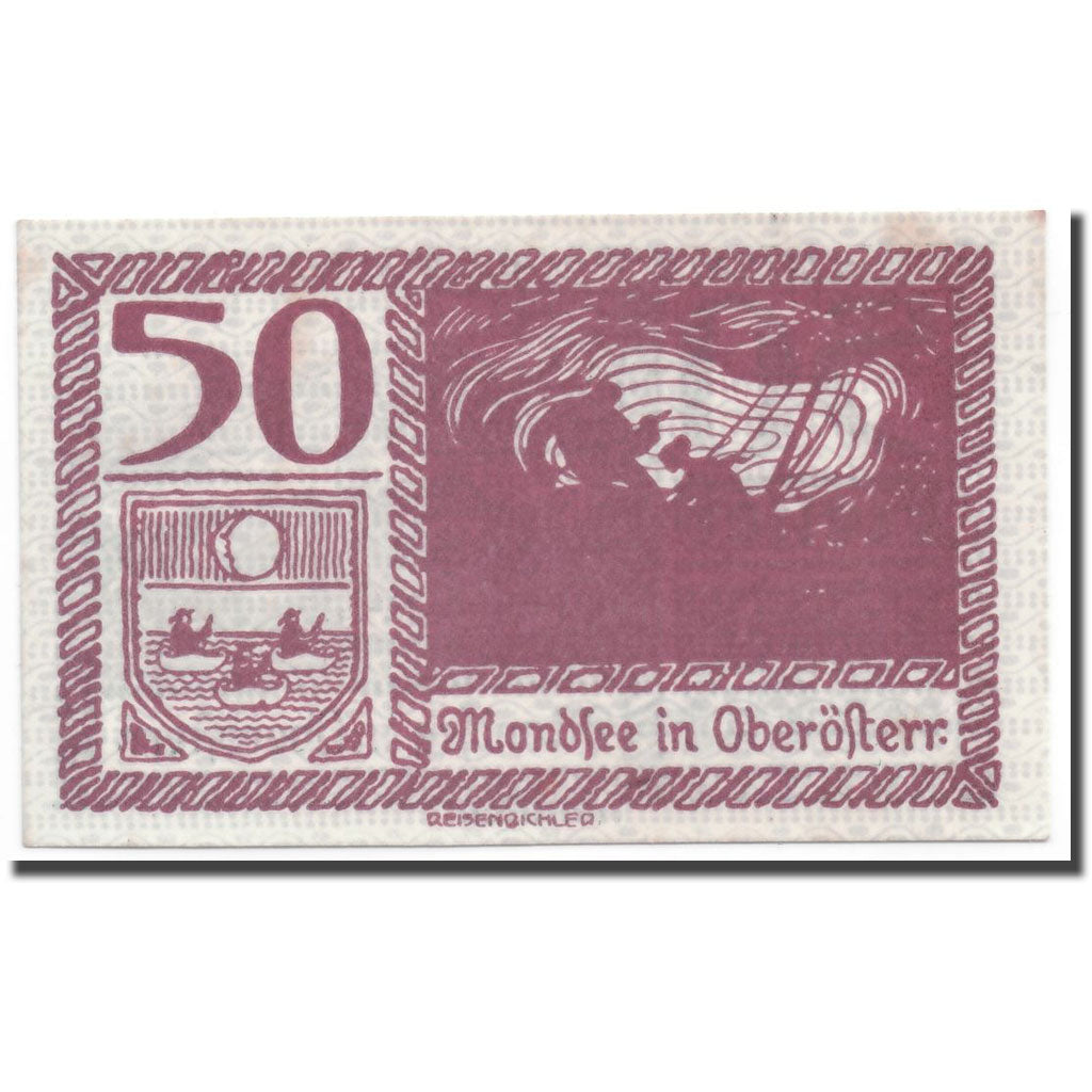 Geldschein, Österreich, Mondsee in Oberösterr., 50 Heller, paysage, UNZ-