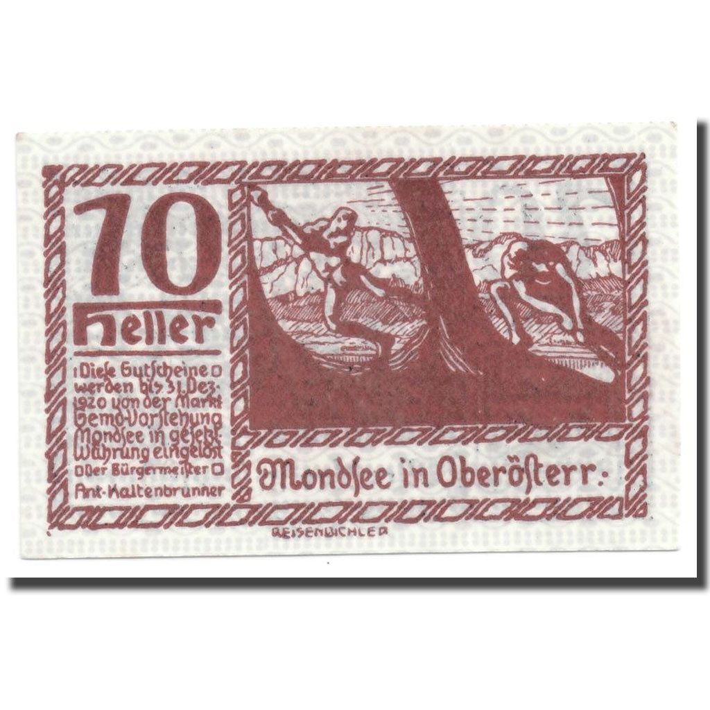 Geldschein, Österreich, Mondsee in Oberösterr., 10 Heller, personnage, UNZ-