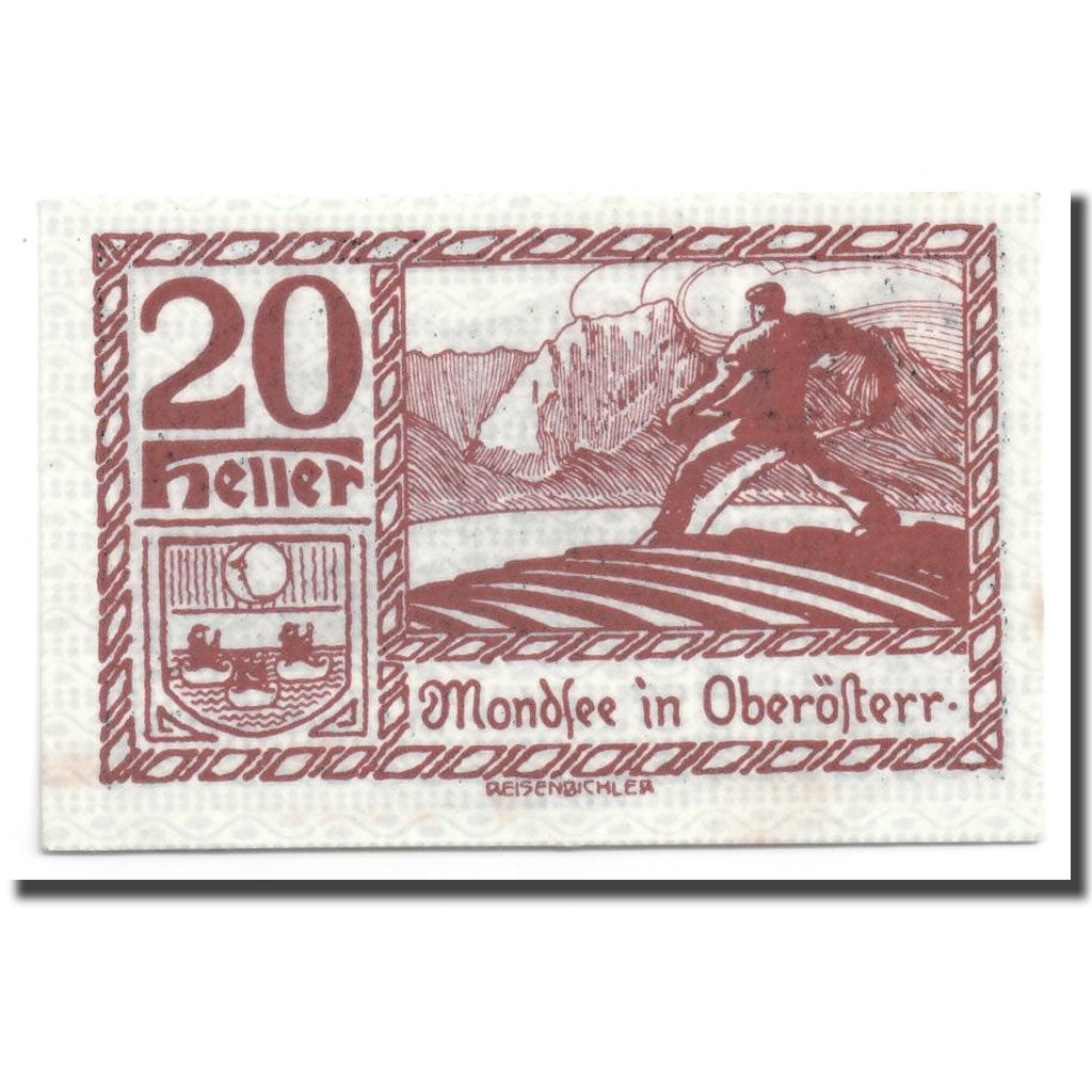 Geldschein, Österreich, Mondsee in Oberösterr., 20 Heller, paysage, UNZ-