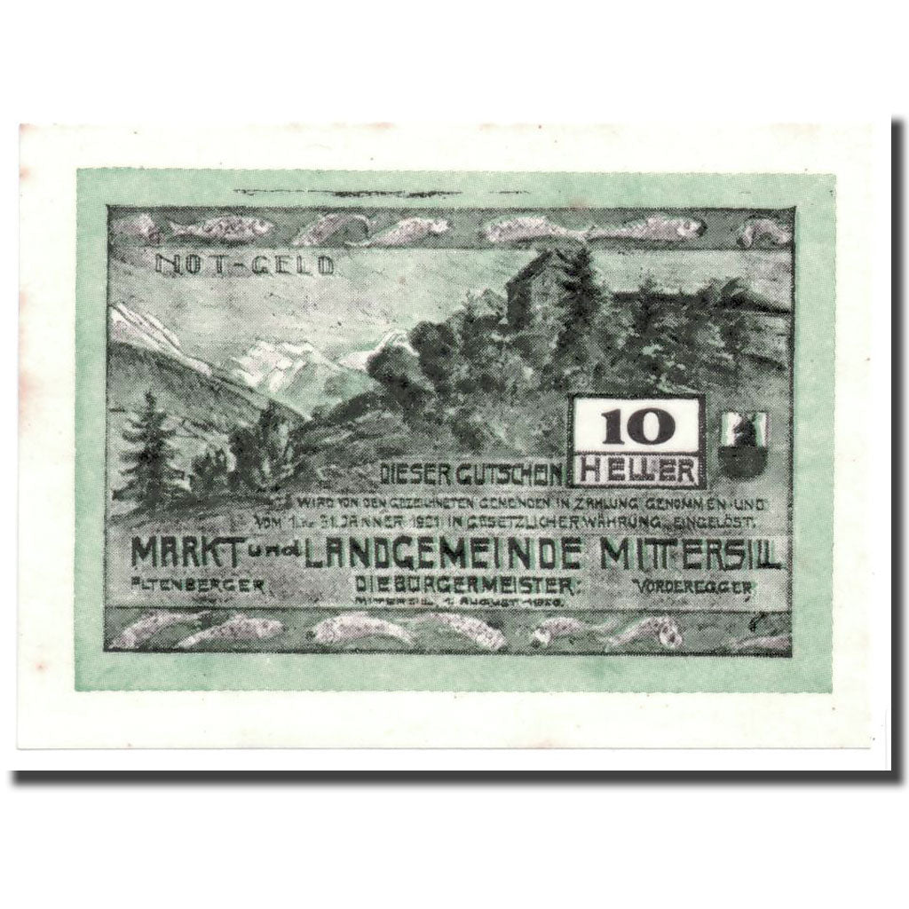 Geldschein, Österreich, Mittersill, 10 Heller, paysage, 1920, 1920-08-04, UNZ-