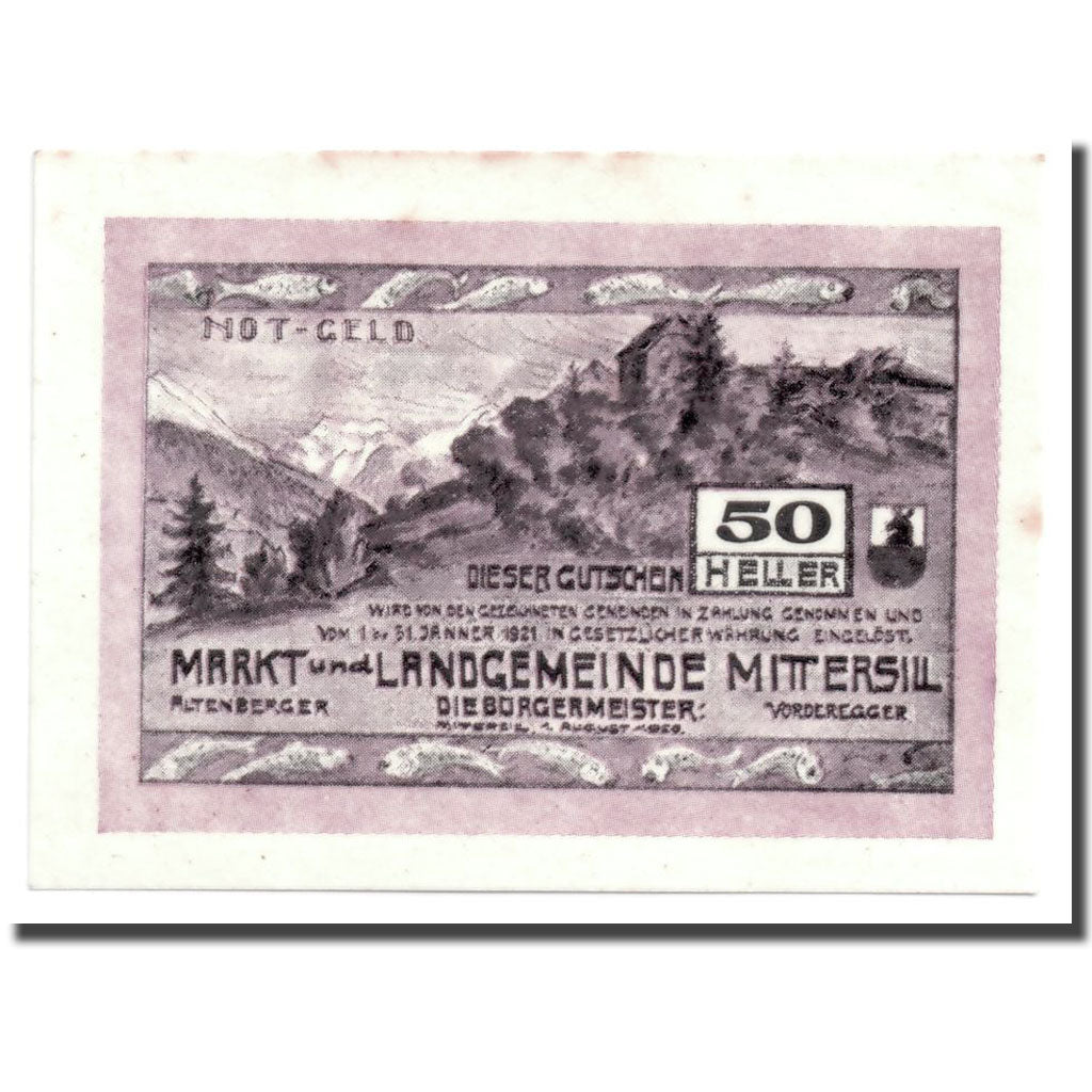 Geldschein, Österreich, Mittersill, 50 Heller, paysage, 1920, 1920-08-04, UNZ-