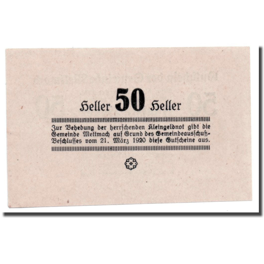 Geldschein, Österreich, Mettmach, 50 Heller, graphique, 1920, 1920-03-21, UNZ-