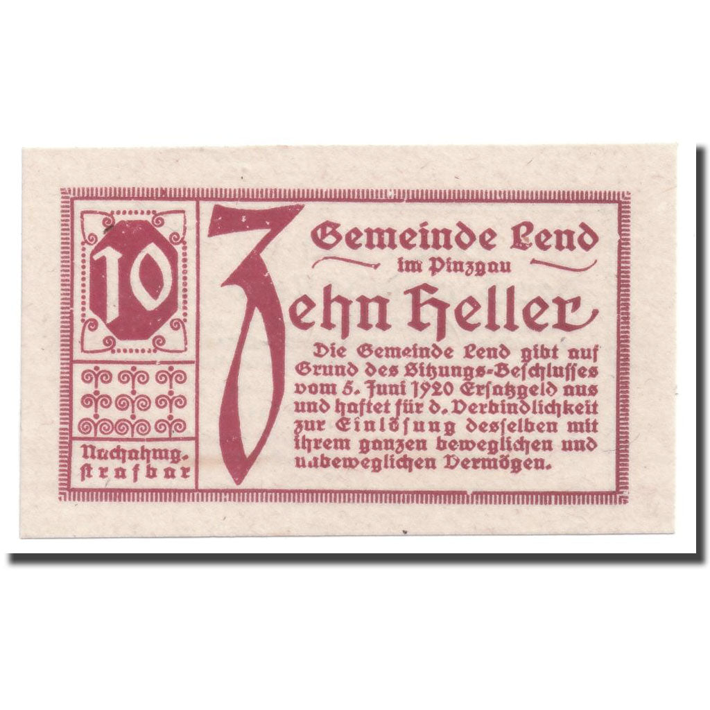 Geldschein, Österreich, Lend, 10 Heller, graphique, 1920, 1920-06-05, UNZ-
