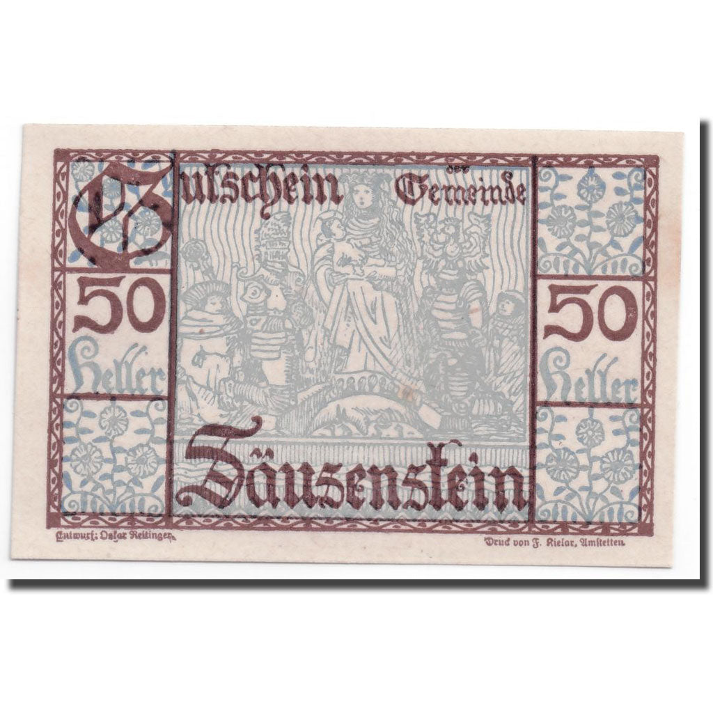 Geldschein, Österreich, Säusenstein N.Ö. Gemeinde, 50 Heller, personnage
