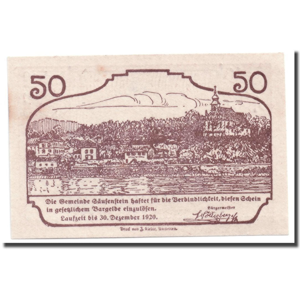 Geldschein, Österreich, Säusenstein N.Ö. Gemeinde, 50 Heller, personnage