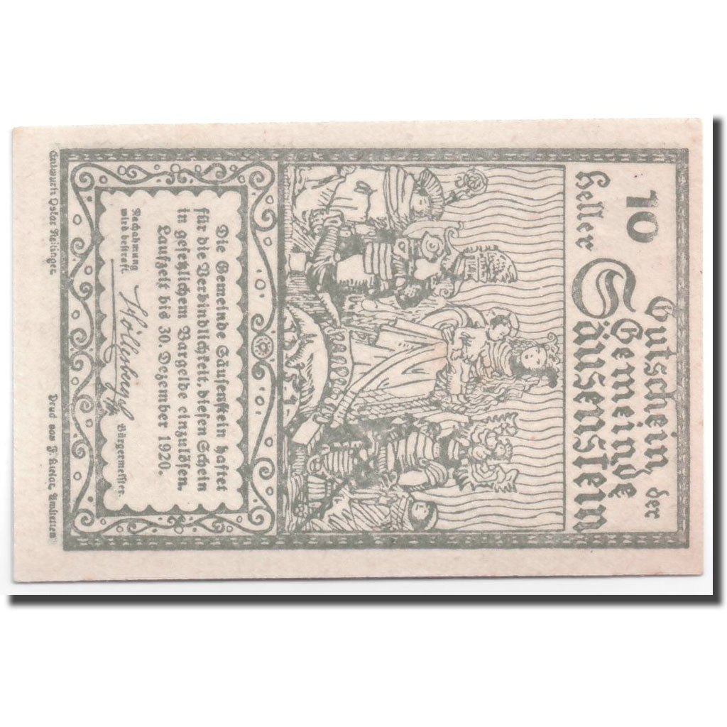 Geldschein, Österreich, Säusenstein N.Ö. Gemeinde, 10 Heller, personnage