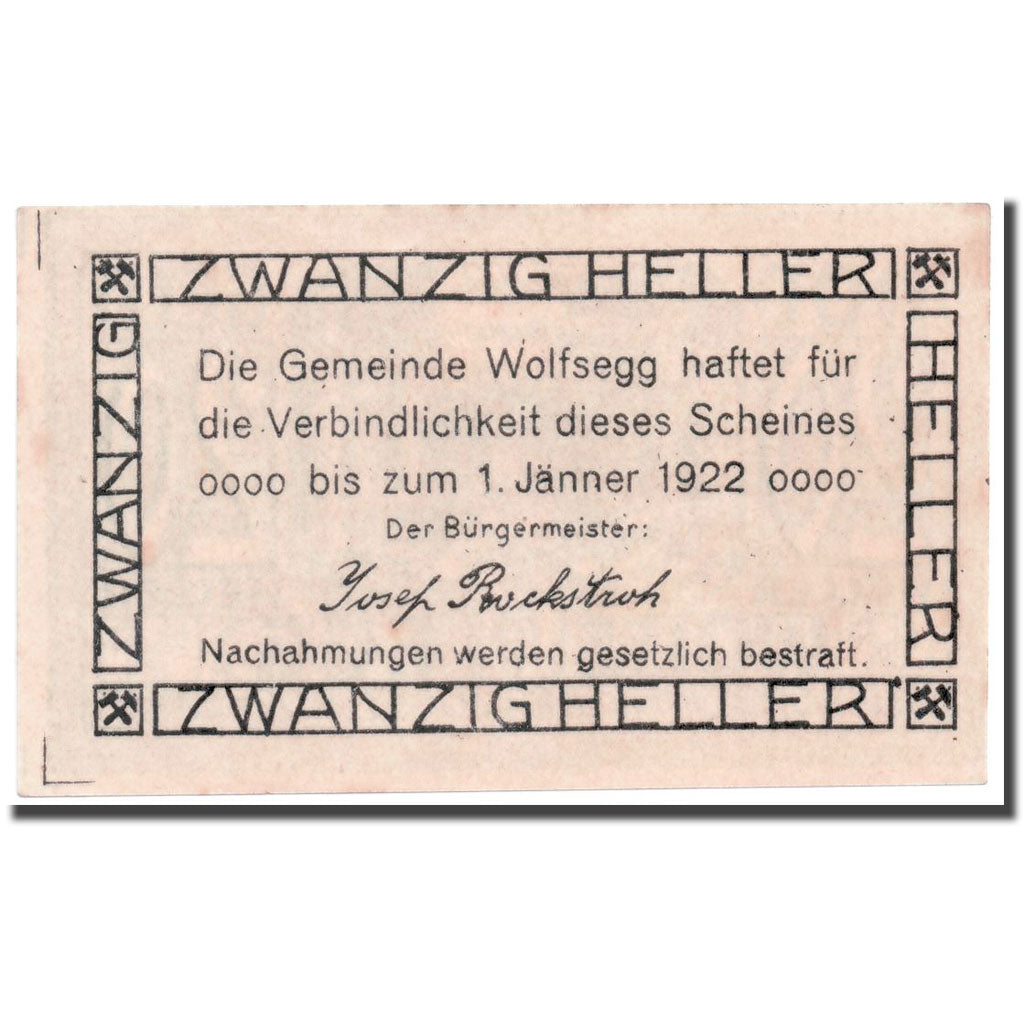Geldschein, Österreich, Wolfsegg, 20 Heller, paysage, UNZ-, Mehl:1250II