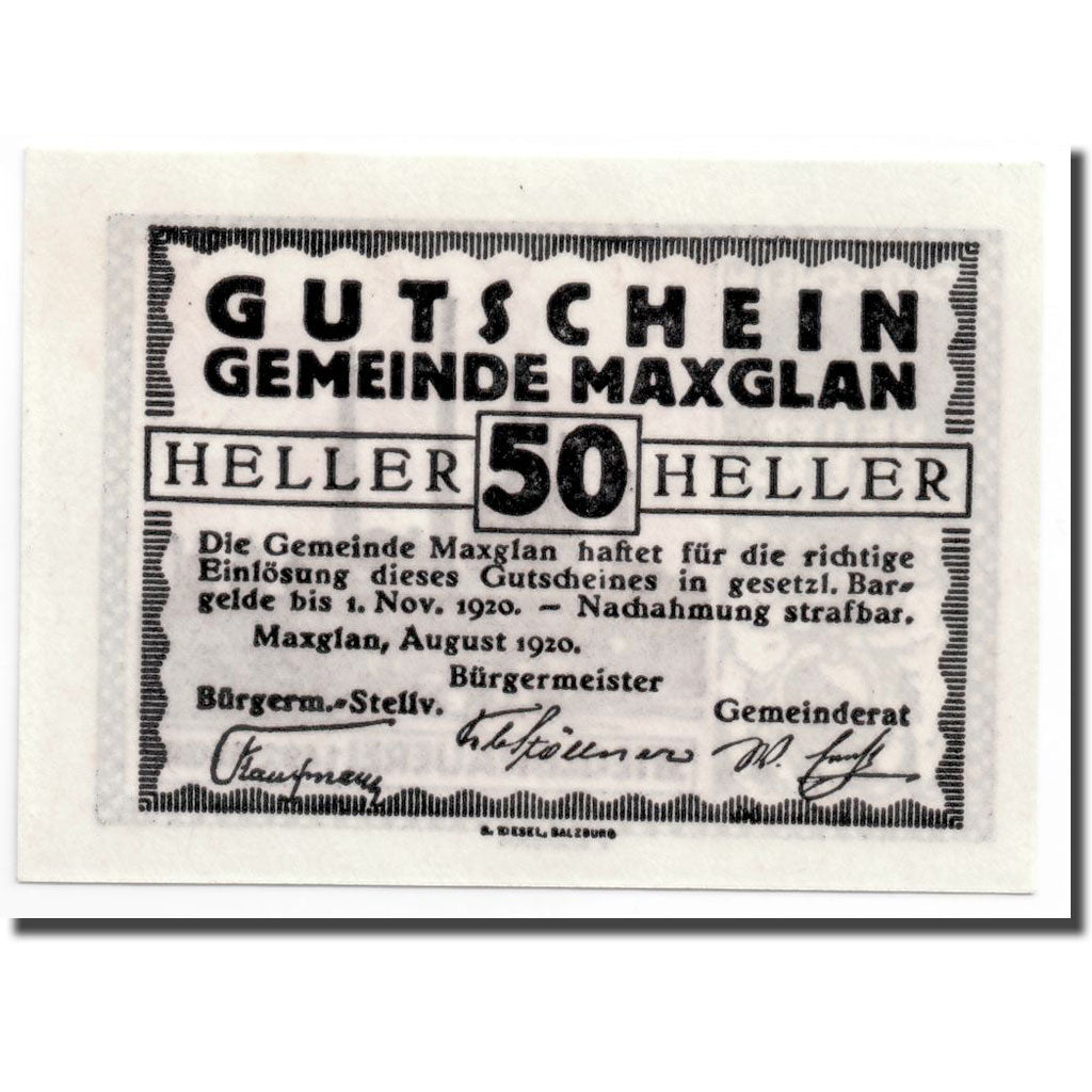Geldschein, Österreich, Maxglan, 50 Heller, Usine, 1920, KM:602a, UNZ-