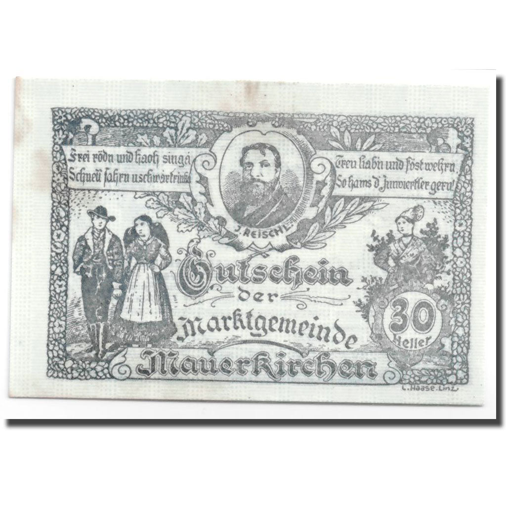 Geldschein, Österreich, Mauerkirchen, 30 Heller, personnage, UNZ-, Mehl:598 IIa
