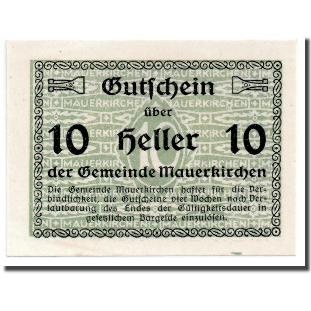 Geldschein, Österreich, Mauerkirchen, 10 Heller, Ecusson, UNZ-, Mehl:598 IBa