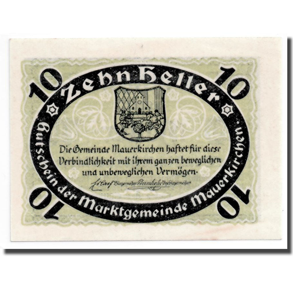 Geldschein, Österreich, Mauerkirchen, 10 Heller, Ecusson, UNZ-, Mehl:598 IBa