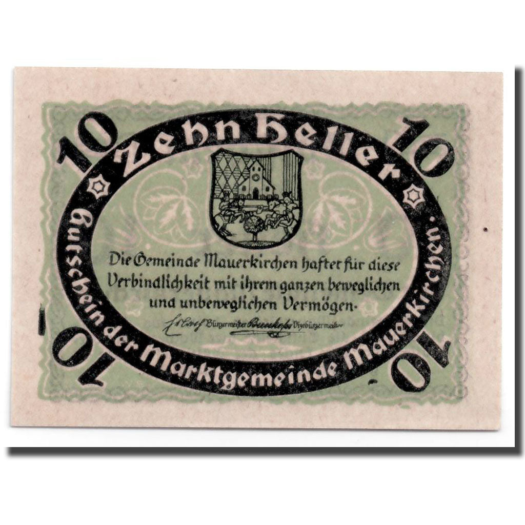 Geldschein, Österreich, Mauerkirchen, 10 Heller, Ecusson, UNZ-, Mehl:598 IBc