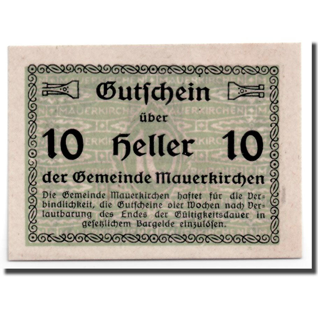 Geldschein, Österreich, Mauerkirchen, 10 Heller, Ecusson, UNZ-, Mehl:598 IBc