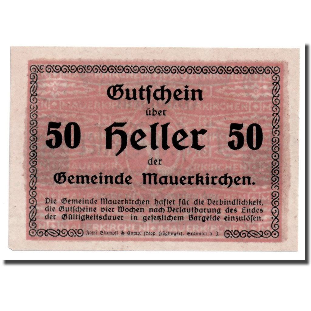 Geldschein, Österreich, Mauerkirchen, 50 Heller, Eglise, UNZ-, Mehl:598 IBc