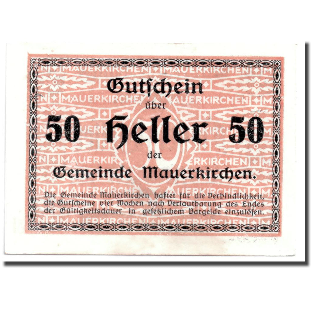 Geldschein, Österreich, Mauerkirchen, 50 Heller, Eglise 1, UNZ-, Mehl:598 IBc