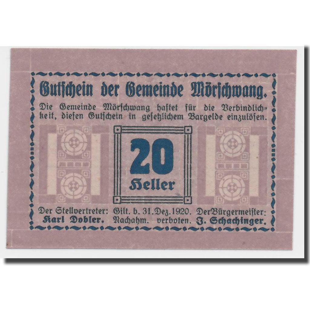 Geldschein, Österreich, Morschwang, 20 Heller, graphique, 1920, 1920-05-16