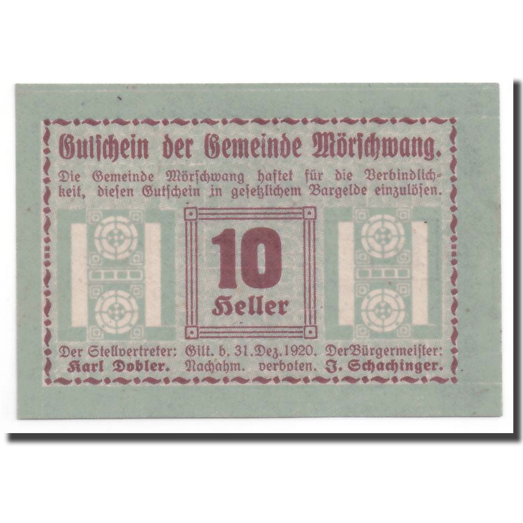 Geldschein, Österreich, Morschwang, 10 Heller, graphique, 1920, 1920-05-16