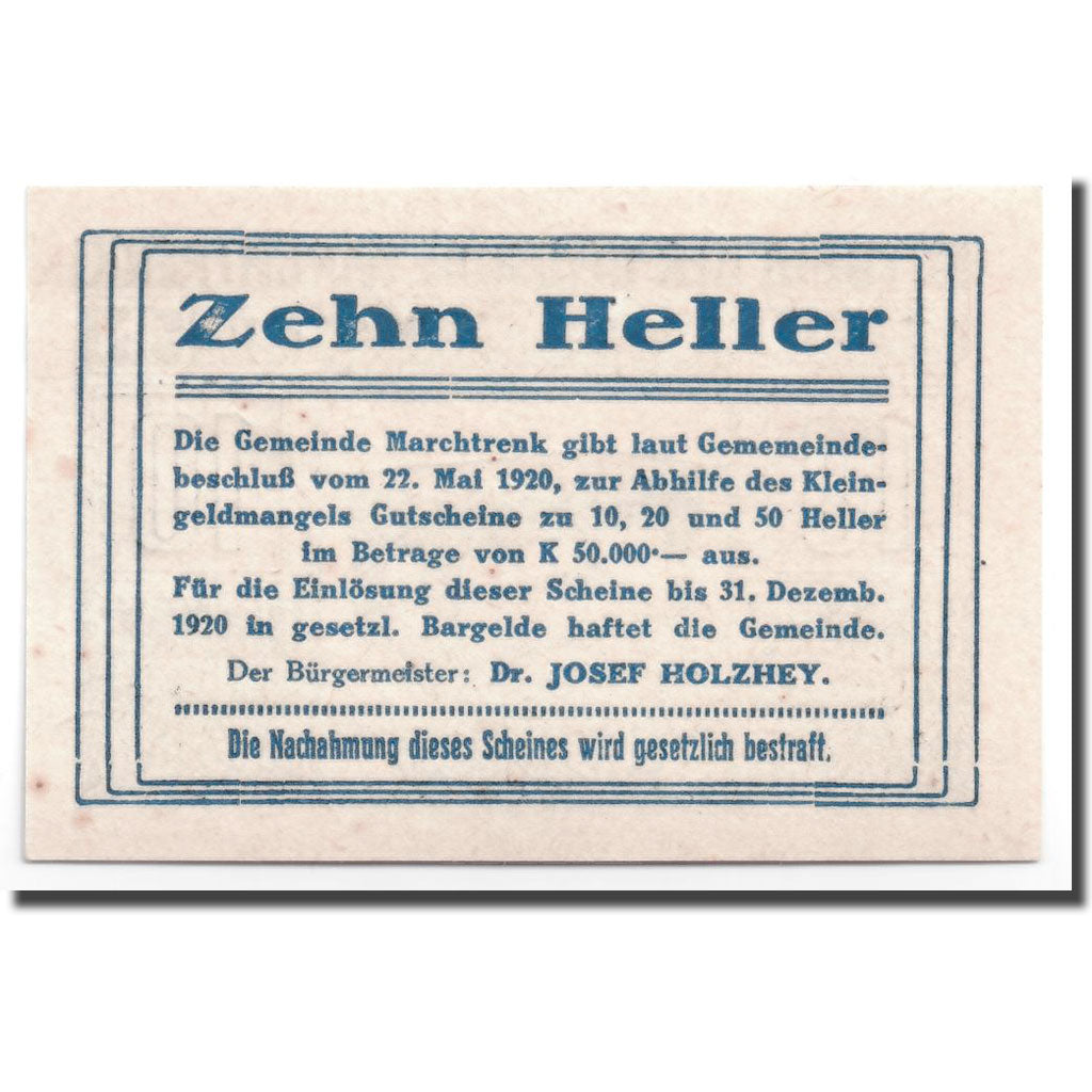 Geldschein, Österreich, marchtrenk, 10 Heller, table, 1920, 1920-05-22, UNZ-