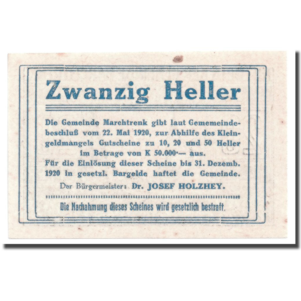 Geldschein, Österreich, marchtrenk, 20 Heller, paysage, 1920, 1920-05-22, UNZ-