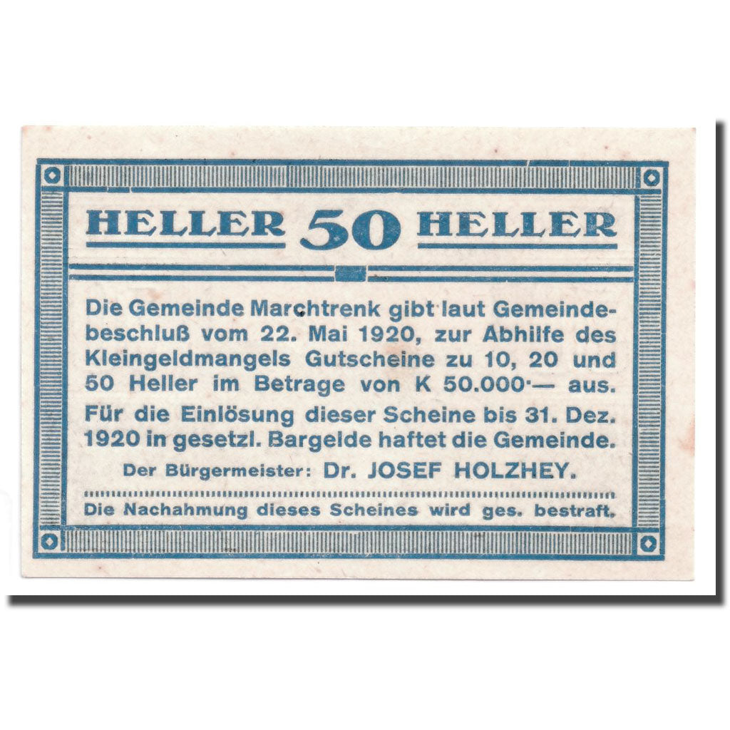 Geldschein, Österreich, marchtrenk, 50 Heller, paysage, 1920, 1920-05-22, UNZ-