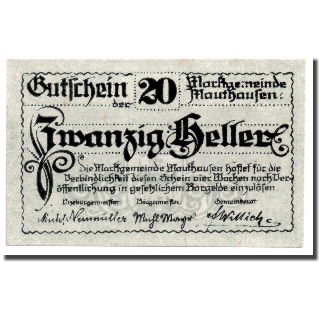 Geldschein, Österreich, Mauthausen, 20 Heller, paysage, UNZ-, Mehl:601 Ia