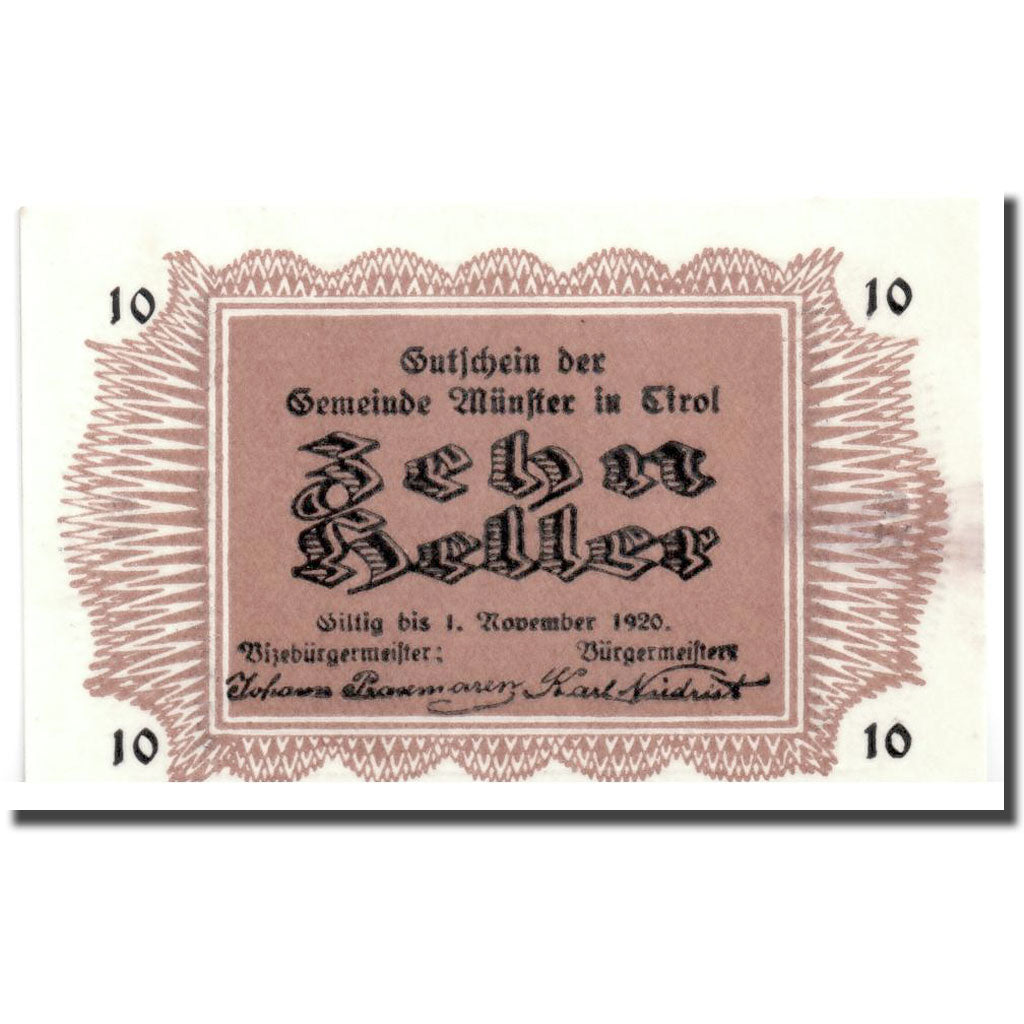 Geldschein, Österreich, Munster, 10 Heller, paysage, UNZ-, Mehl:635 a