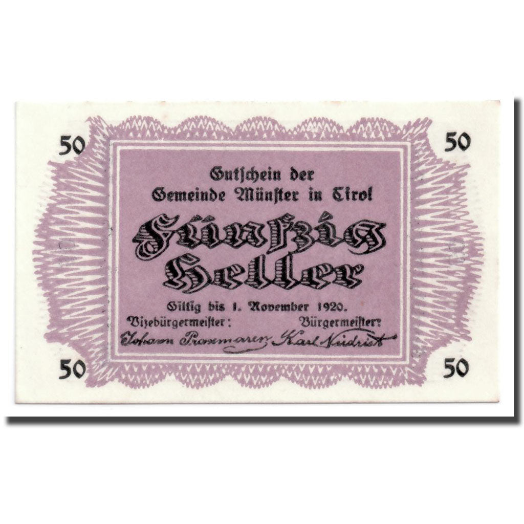 Geldschein, Österreich, Munster, 50 Heller, paysage, UNZ-, Mehl:635 a