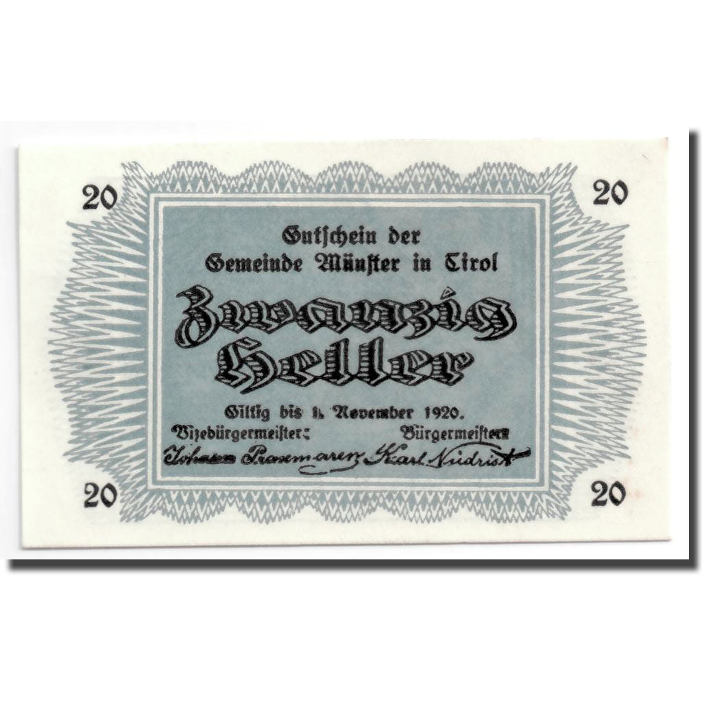 Geldschein, Österreich, Munster, 20 Heller, paysage, UNZ-, Mehl:635 a