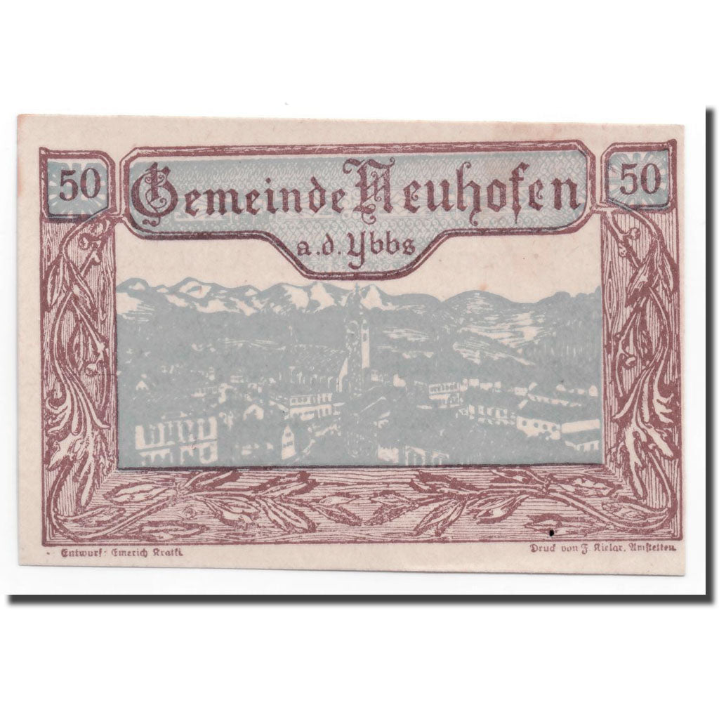 Geldschein, Österreich, Neuhofen, 50 Heller, paysage, 1920, 1920-04-15, UNZ-