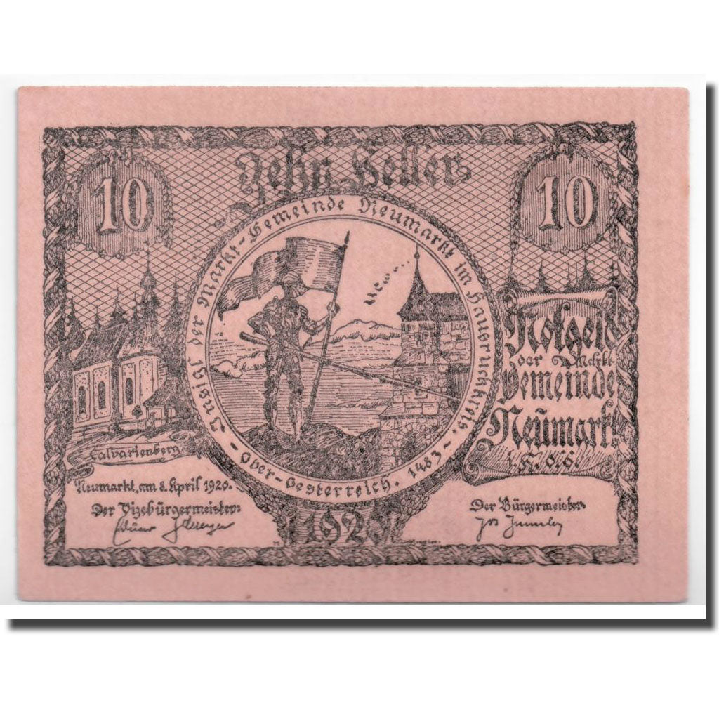 Geldschein, Österreich, Neumarkt, 10 Heller, paysage, 1920, 1920-04-08, UNZ-