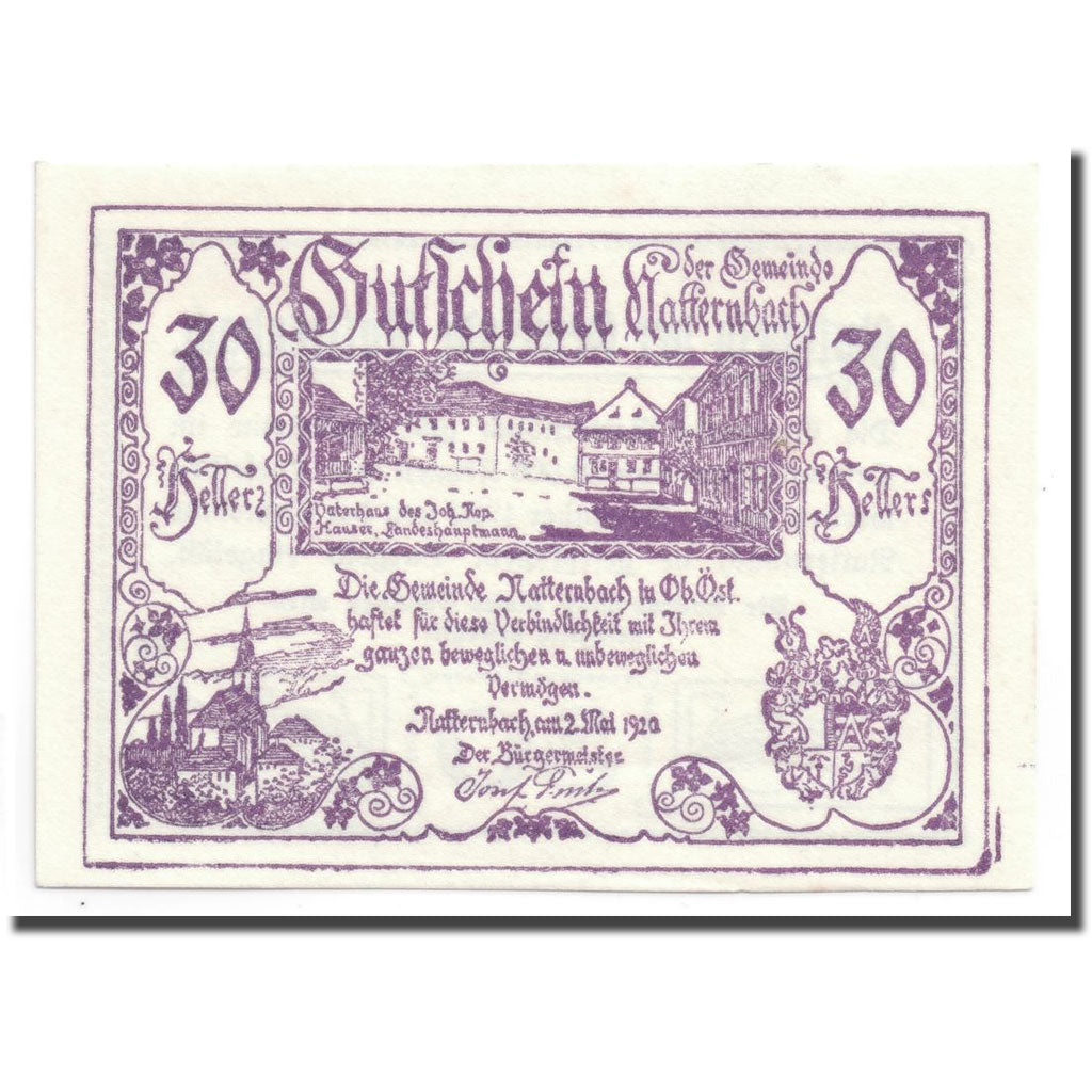 Geldschein, Österreich, Natternbach, 30 Heller, paysage, 1920, 1920-05-02