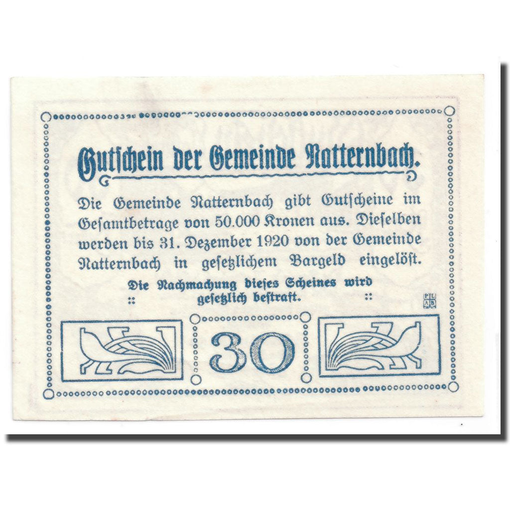 Geldschein, Österreich, Natternbach, 30 Heller, paysage, 1920, 1920-05-02