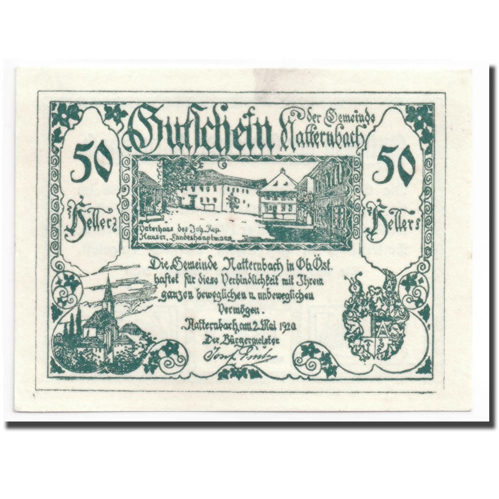 Geldschein, Österreich, Natternbach, 50 Heller, paysage, 1920, 1920-05-02