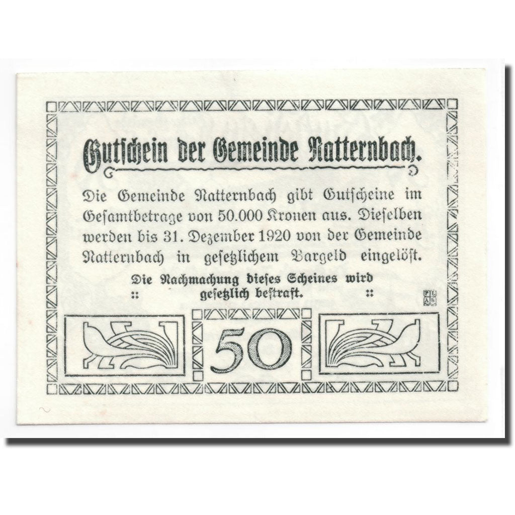 Geldschein, Österreich, Natternbach, 50 Heller, paysage, 1920, 1920-05-02